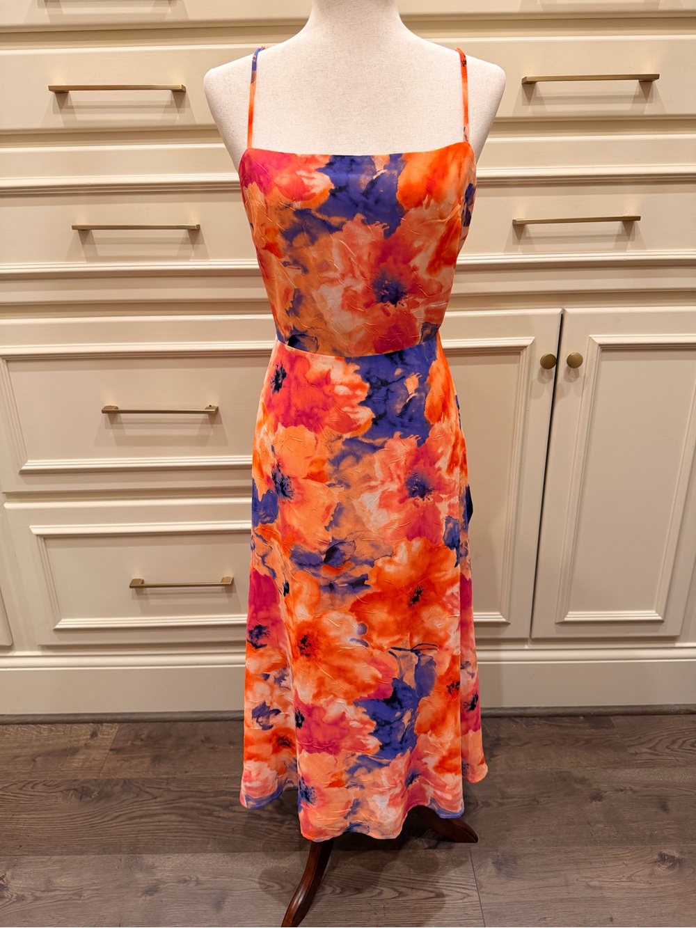 Lulu's Orange & Purple Floral Spaghetti-Strap Midi Dress